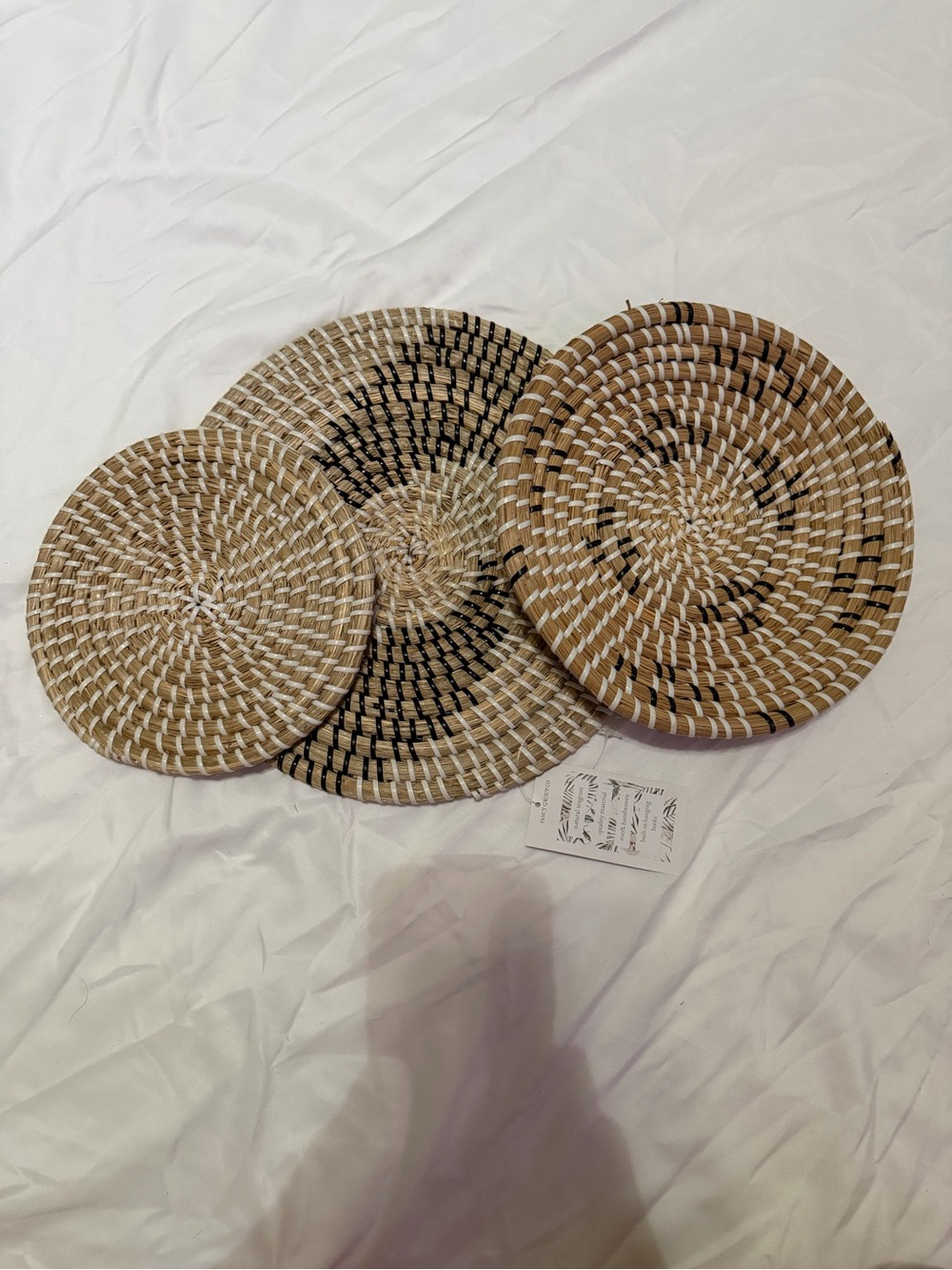 Handwoven Round Wicker decor Natural & Black Accents